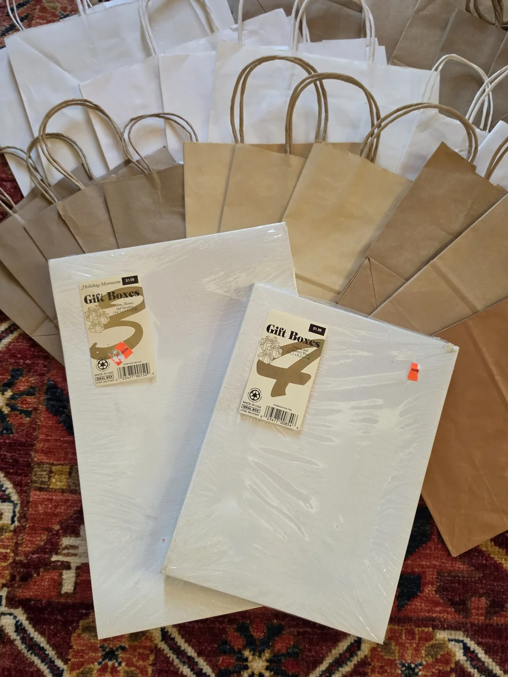 Assorted White, Kraft & Brown Paper Gift Bags & Boxes - Multipack - Set of 37